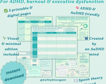 ADHD Meal Planner Kit: Neurogentle Visual System (Printable PDF)