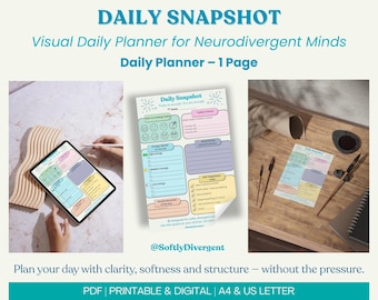 Daily Snapshot Planner – Neurodivergent Visual Daily Page | Printable & Digital | AuDHD ADHD Friendly PDF