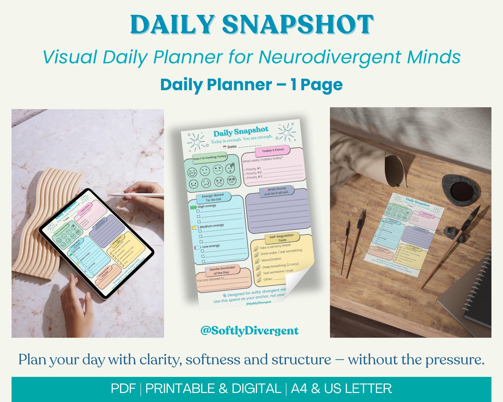 Daily Snapshot Planner – Neurodivergent Visual Daily Page | Printable ...