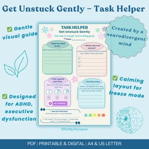 Asistente de tareas para el TDAH / Planificador visual práctico para disfunción ejecutiva y modo de congelamiento / Imprimible y digital / A4 y carta de EE. UU.