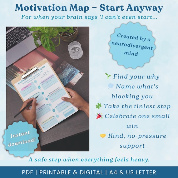 ADHD Motivation Map: Neurodivergent-Friendly Planner (Printable PDF)