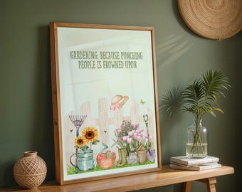 Roligt trädgårdscitattryck: Akvarell blomdekor (digital nedladdning)