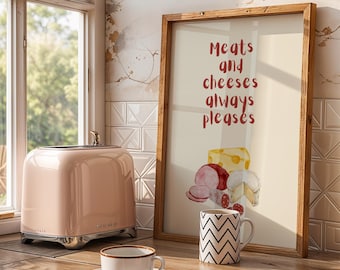 Kunstprint vlees en kaas: foodie keukendecor (digitale kunst)