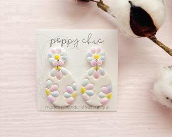 Polymer Clay Easter Earrings, Easter Dangles, Watercolor Egg Dangles, Spring Dangles, Spring Floral Earrings