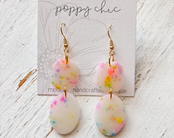 Polymer Clay Dangle Earrings, Confetti Color, Gift for Her, Lightweight Earrings, Lara