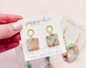 Polymer Clay Stone Look Earrings, Faux Stone Clay, Clay Earrings, Pastel Colors, Nora in Spring