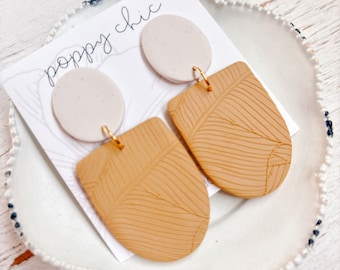 Statement Earrings Polymer Clay, Boho Style Earrings, Leaf Texture, Neutral Shade, Jordyn in Leaf