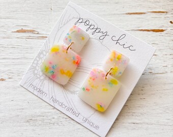 Polymer Clay Dangle Earrings, Confetti Color, Gift for Her, Lightweight Earrings, Macy