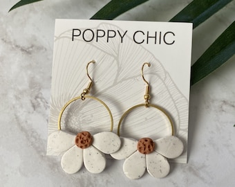 Handmade Daisy Dangle Polymer Clay Earrings