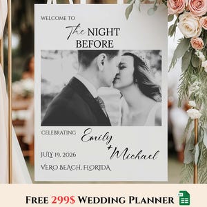 Rehearsal Dinner Welcome Sign with Photo – Editable Canva Template, The Night Before Sign with Picture, Wedding Rehearsal Dinner Sign.