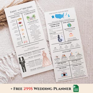Infographic Wedding Program Template | Modern Infographic Program | Church Wedding Ceremony Program | Printable Wedding Day Program.