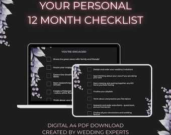 12 Month Wedding Planning Checklist | Printable List | Laptop, Tablet & Mobile Friendly | Bride To Be Gift | Engagement Party Download