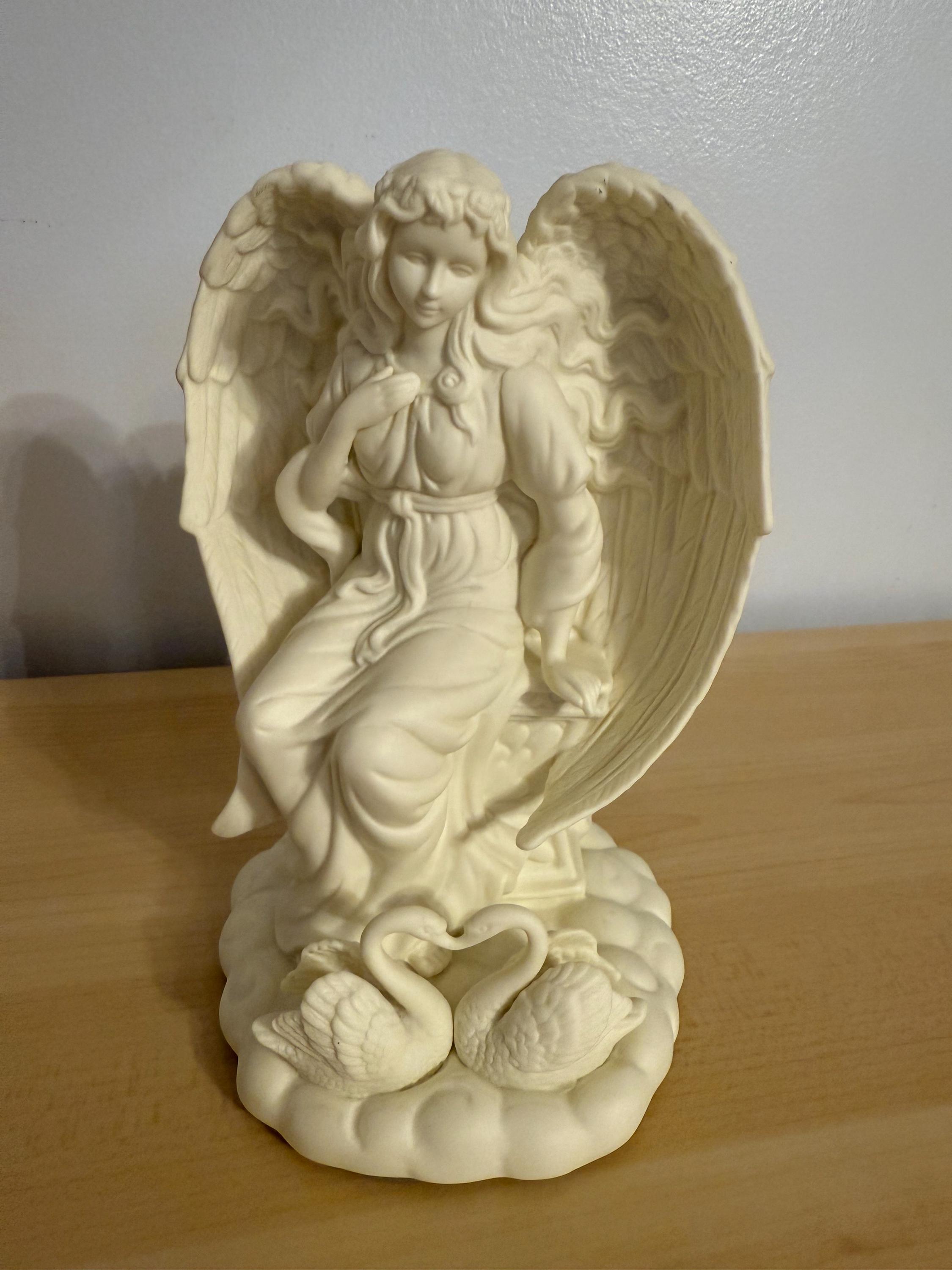 Vintage Partylite Angel of Love Peace Elegant Angel Taper Candle Stick Holder with Swans - Partylite Collectible Figurine P7888