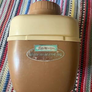 Vintage Lustro Ware Triple Insulated Jug – 1 Gallon Brown & Beige Thermos Cooler, Mid-Century Camping Drink Jug