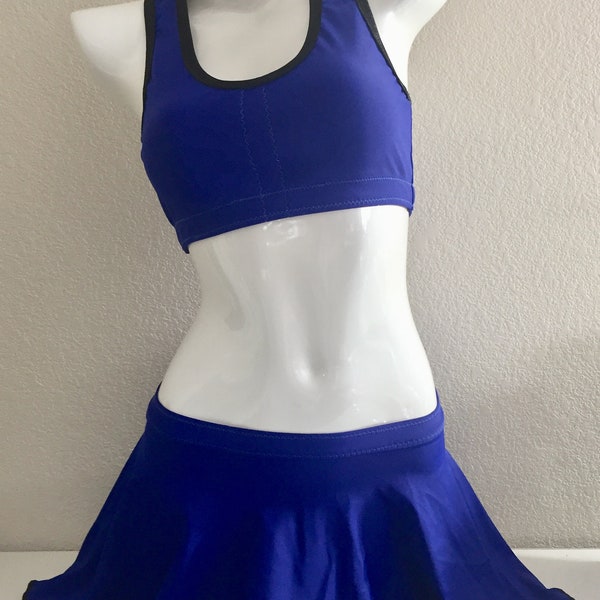 LeoLines, LLC ™ - ROYAL BLUE 2-Piece Bathing Suit with Skirt/Black Trim Made for Transgender Girls/Women - Tops & Bottoms sold separately