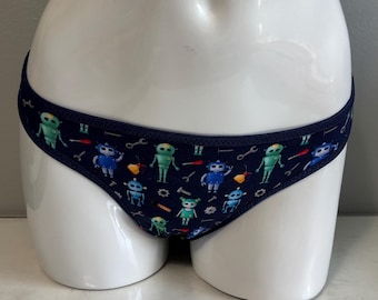 LeoLines, LLC ™ Size AXL Thong - COTTON Robots Print Panties Underwear Made for Transgender Girls/Women M2F mtf