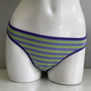 LeoLines, LLC ™ COTTON Purple/Green 1/4&quot; Stripes Print Underwear/Bra for Trans Girls/Women - Choose trim color - Panty & Bra sold separately