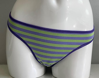 LeoLines, LLC ™ COTTON Purple/Green 1/3” Stripes Print Underwear/Bra for Trans Girls/Women - Choose trim color - Panty & Bra sold separately