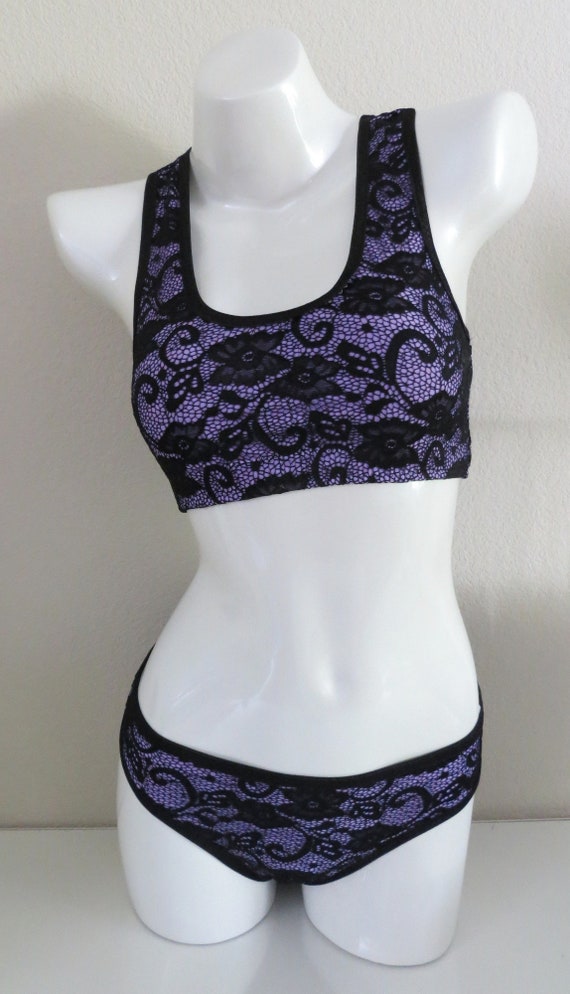 Leolines, LLC ™ Black LACE on Lavender Lycra Panties/bras