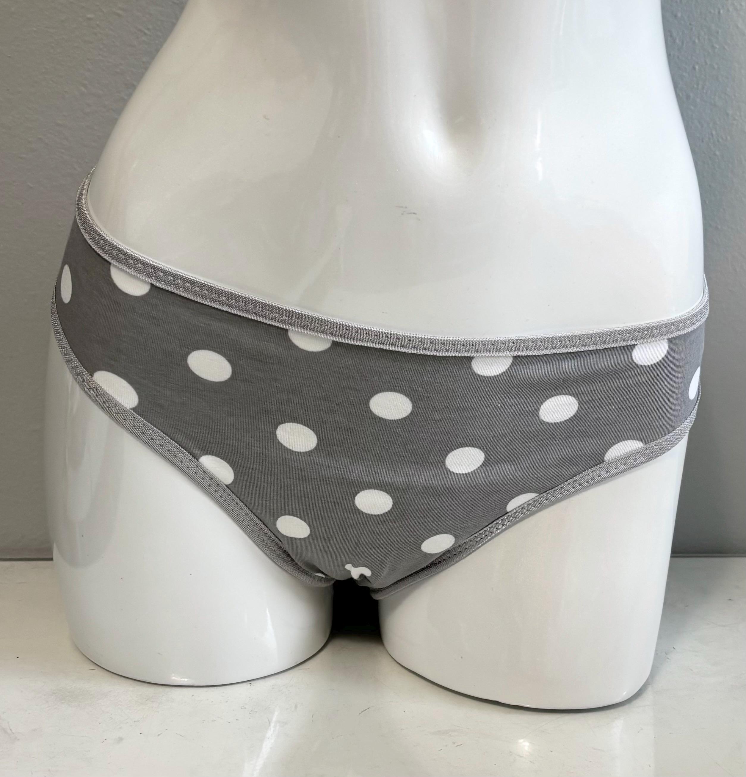 LeoLines, LLC ™ Child Size C6 Brief - COTTON Gray/White Polka Dots Print Panties Underwear Made for Transgender Girls/Women M2F mtf