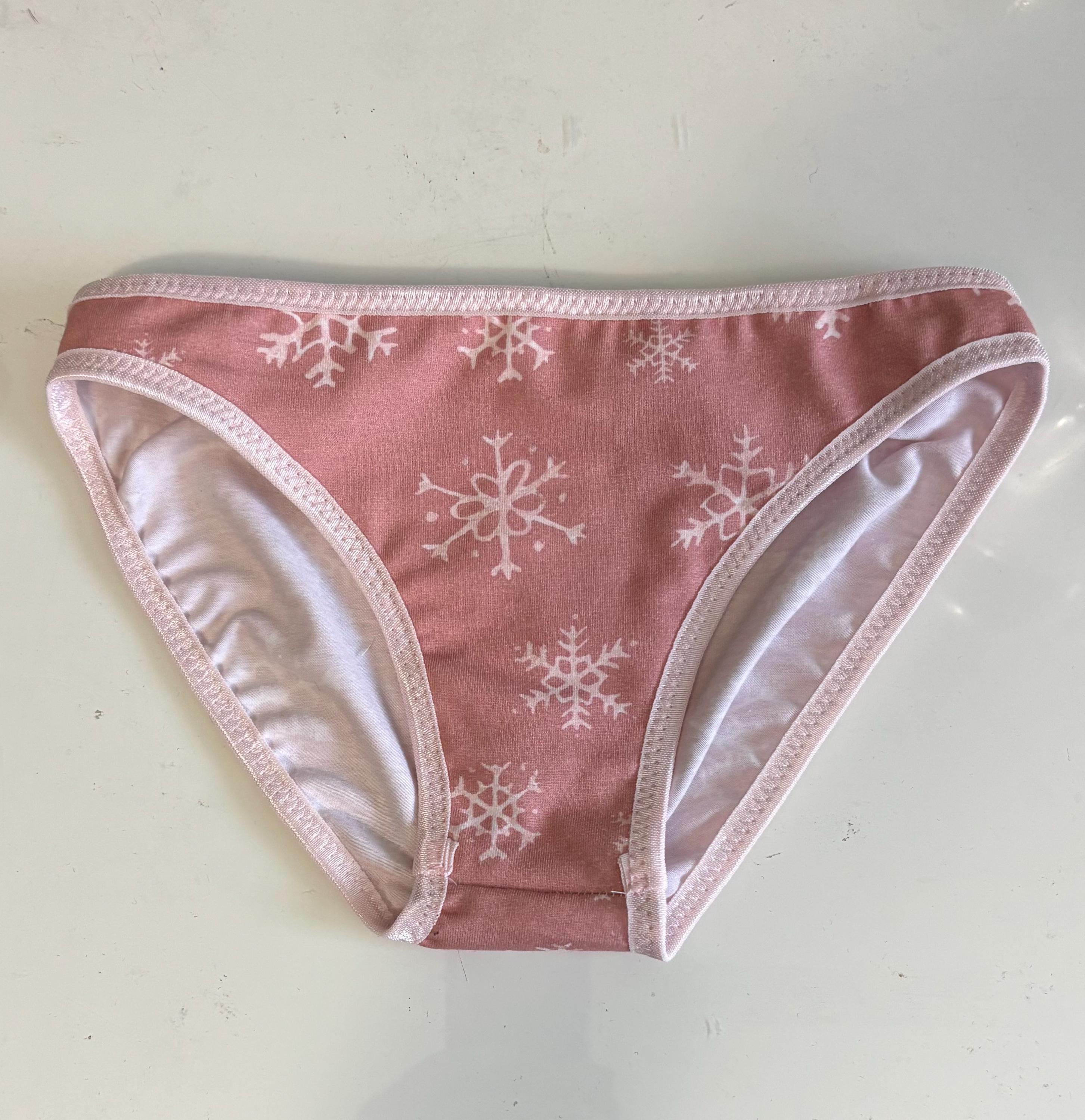 LeoLines, LLC ™ Child Size C8 Bikini - COTTON Salmon Snowflakes Print Panties Underwear Made for Transgender Girls/Women M2F mtf