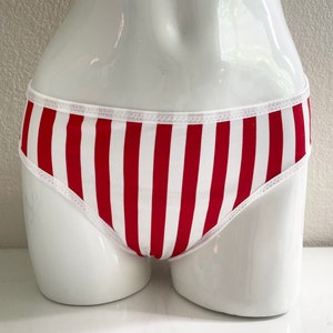 LeoLines, LLC ™ Lycra Fabric Red/White Stripes Print Panties/Underwear Made for Transgender Girls/Women M2F mtf - Panties, Sport Bras