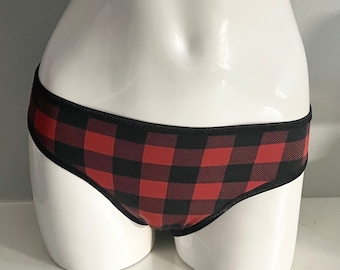LeoLines, LLC ™ COTTON Red/Black Buffalo Plaid Print Underwear Made for Transgender Girls/Women M2F mtf - Panties, Sport Bras