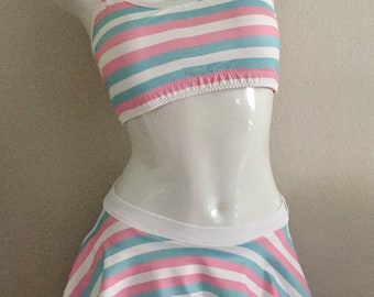 LeoLines, LLC ™ - TRANSGENDER FLAG Striped Skirted 2-Piece Bathing Suit/White Trim Made for Trans Girls/Women-Tops & Bottoms sold separately