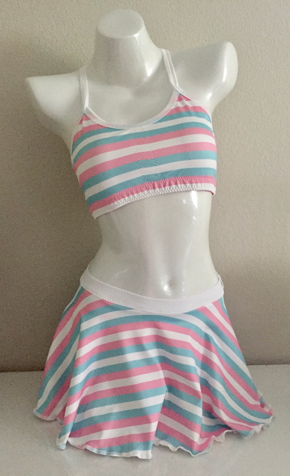 Leolines LLC TRANSGENDER FLAG Striped Skirted 2 piece Bathing