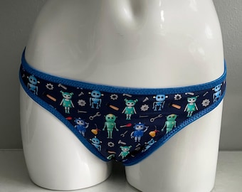 LeoLines, LLC ™ KATOEN ondergoed/beha met robotprint gemaakt voor transgender meisjes/vrouwen - Kies de randkleur - Slip en bh worden apart verkocht