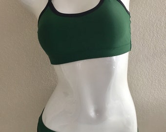 LeoLines, LLC ™ FOREST GREEN 2-Piece Bathing Suit/Black Trim Made for Trans Girls/Women - Child to Adult - Tops and Bottoms sold separately