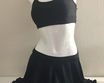 LeoLines, LLC ™ - BLACK 2-Piece Bathing Suit with Skirt/Black Trim Made for Transgender Girls/Women - Tops and Bottoms sold separately