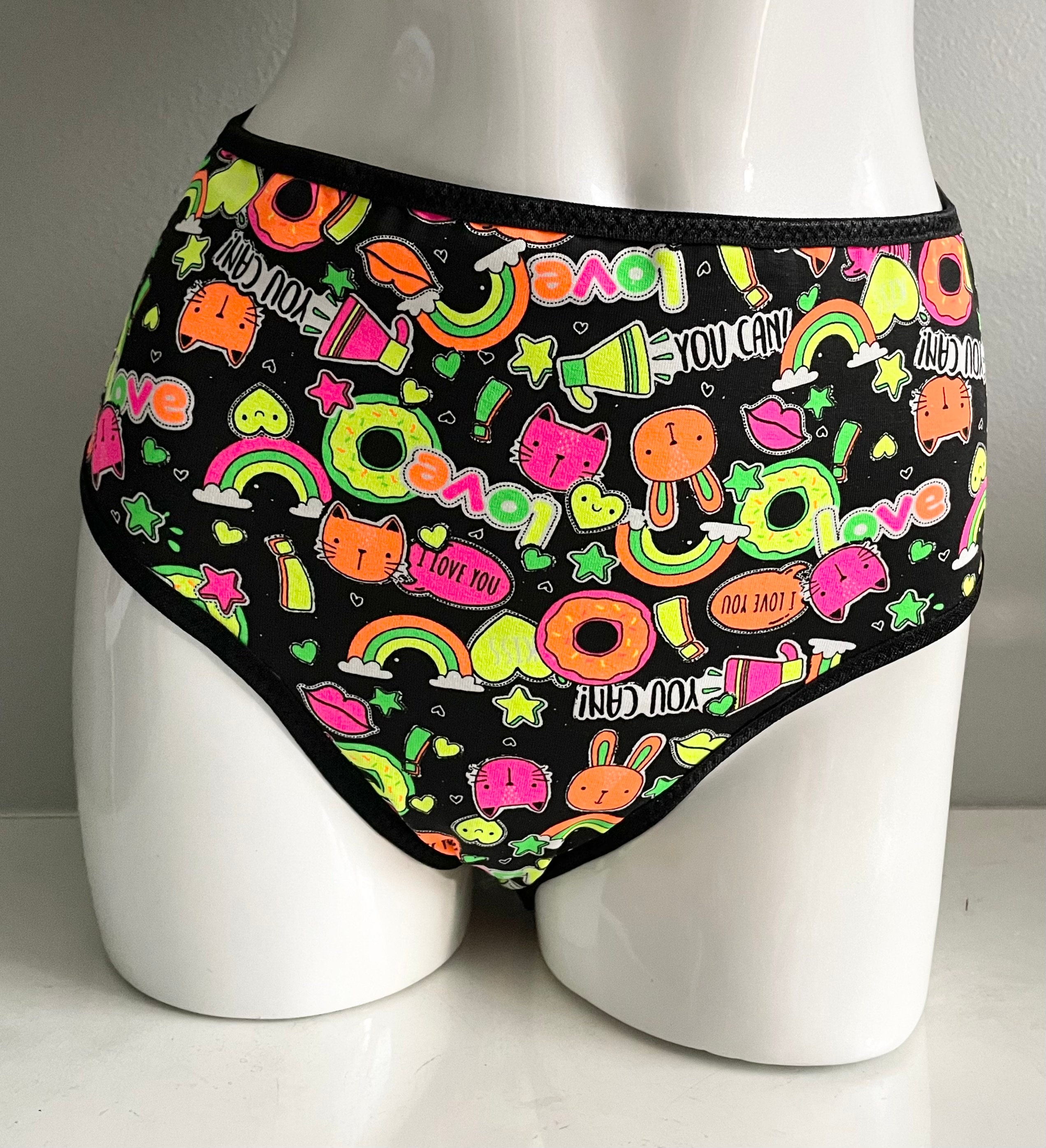 LeoLines, LLC ™ COTTON Neon Stickers Print Underwear Made for Transgender Girls/Women - Choose trim color - Panty & Bra sold separately