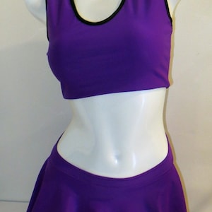 LeoLines, LLC ™ - PURPLE 2-Piece Bathing Suit with Skirt/Black Trim Made for Transgender Girls/Women - Tops and Bottoms sold separately