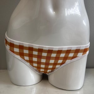 LeoLines, LLC ™ Size AS Bikini - COTTON Fabric Rust Gingham Checkered Panties Underwear Made for Transgender Girls/Women mtf