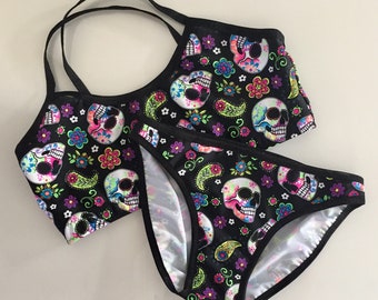 LeoLines, LLC ™ Lycra Fabric Sugar Skulls Print Underwear Made for Transgender Girls/Women M2F mtf - Panties, Sport Bras
