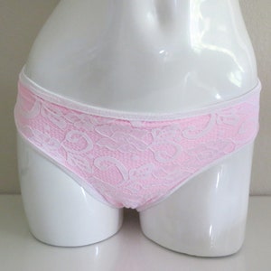 LeoLines, LLC ™ White LACE on Light Pink Lycra Panties/Bras Underwear Made for Transgender Girls/Women M2F mtf - Stretch lace over Lycra