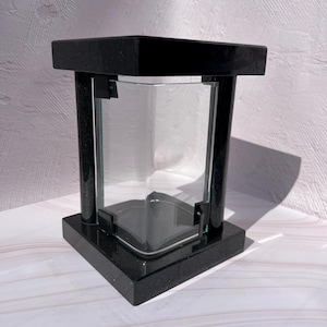 gabbro candle holder, stone grave lamp, memorial candle with glass, cemetery lantern, polished stone candle, black granite lamp.