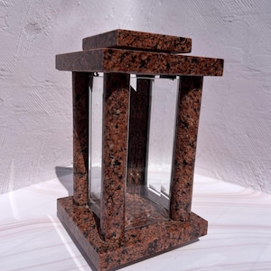 Granite Grave Candle Holder – Memorial Stone Lamp – Handmade Cemetery Light