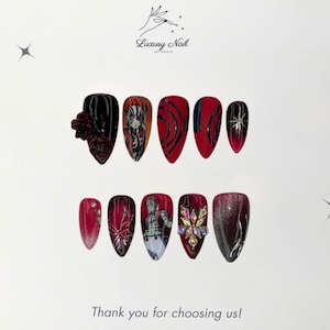 Tattooed Warrior Anime Press-On Nails – Handmade Glitter Rhinestone Nails with Bold Art for Fans, Ideal Cosplay Style or Unique Gift for Her