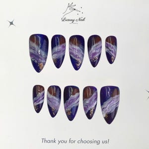 Lila Galaxy Press-On Nägel | Handgemachte Nägel mit Weltraum-Thema, mystisch-ästhetisches Geschenk für sie, ideal für Partys, Date Night