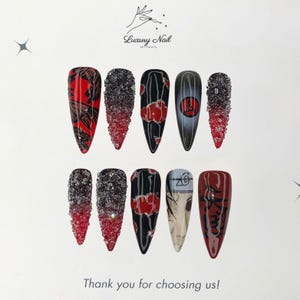 Anime Nails - Inspired by I.ta.chi | Eternal Sharingan Eye Inspired Design, Delicate Rhinestones – Ideal Gift for Fans and Cosplay Lovers