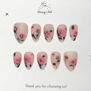 Handmade Roses in the Wind Light Pink Design, Delicate– Elegant Spring Nail Art for Holidays, Vacations or Special Gifts for her