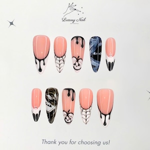 Mystic Pink Pumpkin Press On Nails – Handmade Halloween Nail Art with Ghost & Pumpkin Design, Cute Spooky Nails, Unique Gift for Her