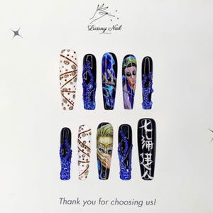 Na.nam.i Cur.sed Bri.llian.ce Nail Set – Press-On Nails with Sophisticated White and Black Accents Inspired by Anime and Minimalist Elegance
