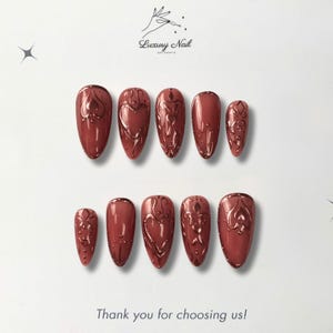 Pink Embossed Heart Press On Nails 3D Heart And Swirl Design Romantic Blush Nails Love & Heart Nail Art Romantic Glossy Nails Trendy Nails