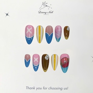 One Pi.e.ce Pink Anime Nails – Handmade Cute Red Hat Press On Nails, Inspired by Anime Series, Cosplay Accessories, Holiday Gift for Her