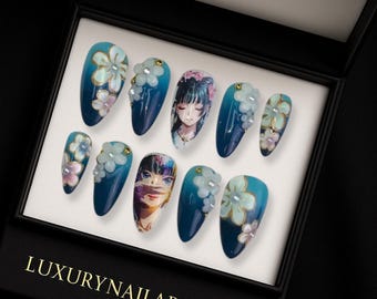 ヒーロー風プレスオンネイル | 赤と青のコミックネイルデザイン | 3D