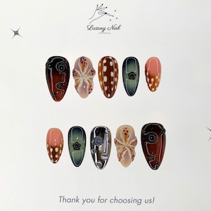 Tropical 3D Flower Nails – Luxury Handmade Press-On with Leopard Print and Floral Accents, Party-Ready Look or Unique Gift for Her