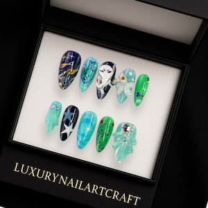 Uñas postizas de fantasmas hechas a mano para Halloween, arte de uñas 3D espeluznante, lindo set de uñas góticas para Halloween, diseño estético divertido y terrorífico